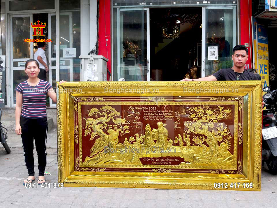 Tranh đồng mừng thọ &ocirc;ng b&agrave; bằng đồng mạ v&agrave;ng 24K cao cấp